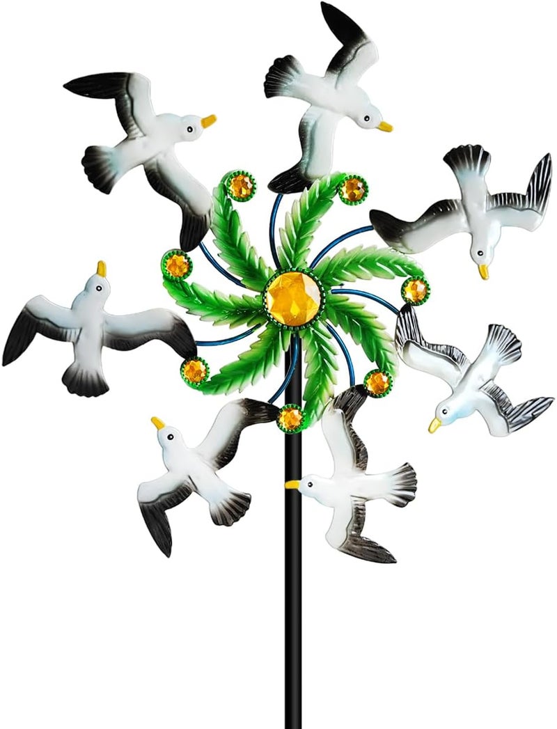 Senflame Seagull Wind Spinners - 39" Ocean-Themed Metal Wind Sculptures Garden Stake Art, 13.5” Windmill Yard Kinetic, Outdoor Decor for Patio & Lawn - Metal Beach Sculpture with Seagull Design - Image 1